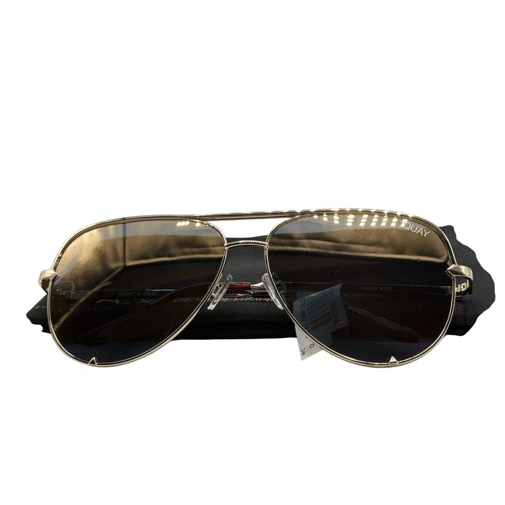 Quay Australia Desi Perkins High Key Gold Mirror Sunglasses Aviator Oversized